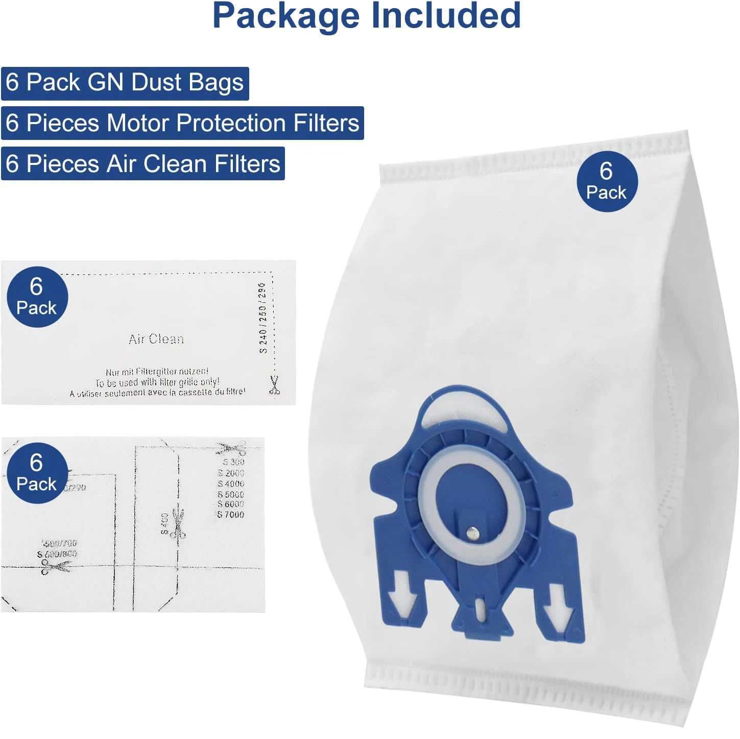 3D Dust Bags For Miele GN Vacuum Bags, Replacement for Miele Classic C1 Complete C1, C2, C3, S400i S600 S2 S5 S8 Series