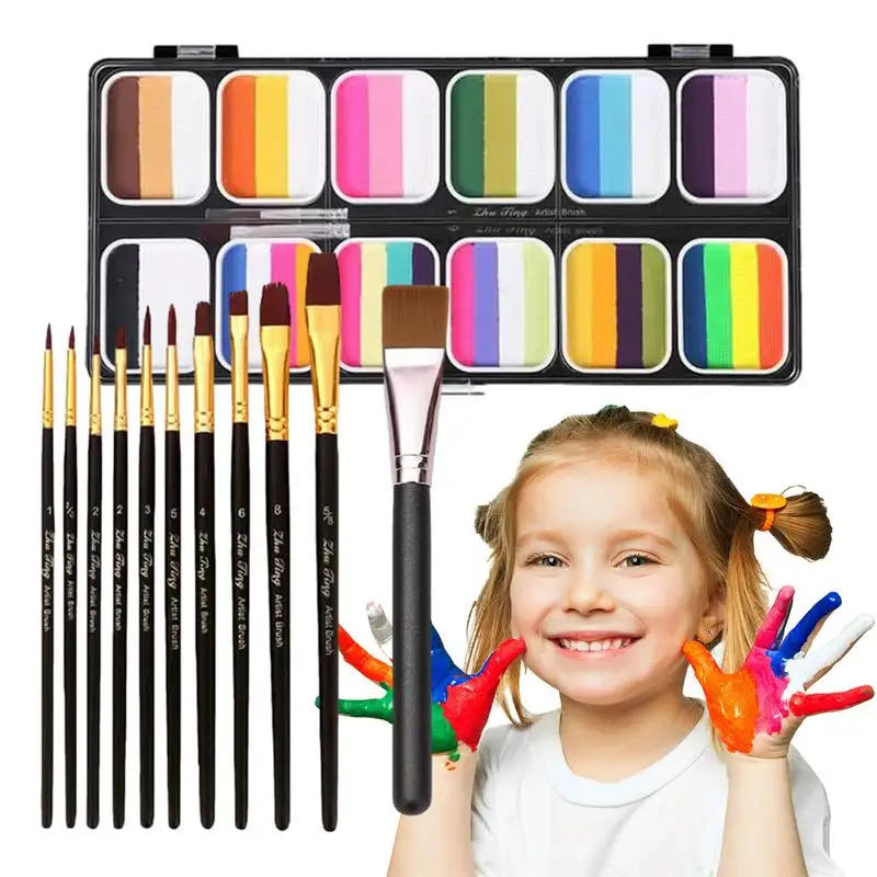 12 Farben Regenbogen Körperfarbe Kunst Kinder Make-up Malerei Pigment Kit helle Farbe Gesicht Körperfarbe Set für Jungen Mädchen Frauen