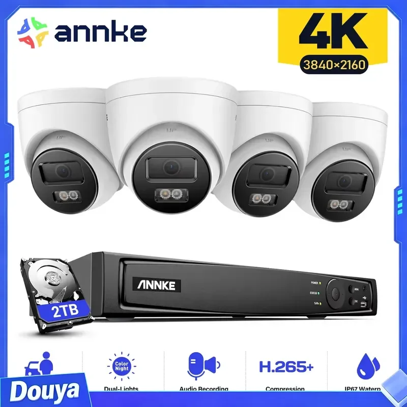 ANNKE 4K 8MP PoE IP Camera Kit H.265+ 8Ch NVR Human/Vehicle Detection IP67 Built-in Mic Motion Detection 2.0 Vision Remote