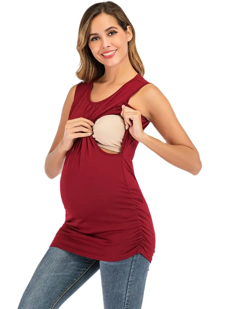 2024 Summer Pregnant Women Breastfeeding Clothes Sleeveless Tees for Nursing Pregnancy Lactation Tank Tops Sleeveless T-shirt