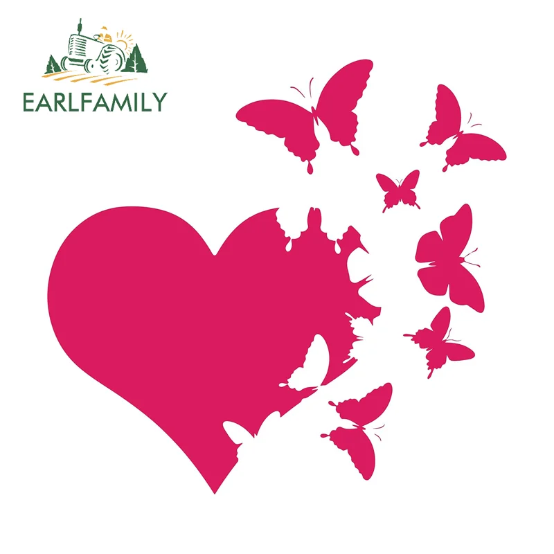 EARLFAMILY corazón con mariposas volando pegatinas DIY llamativo ATV aire acondicionado calcomanías protector solar accesorios de vinilo