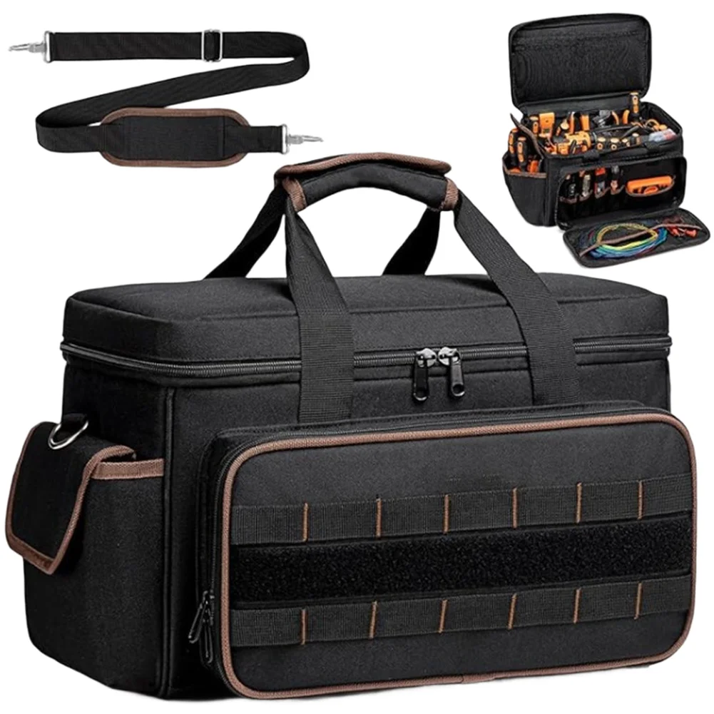 17 Inch Heavy Duty Tool Bag Organizer With 10 External Pockets And 18 Webbing Straps Carpenters And Gardeners Instrument Parts