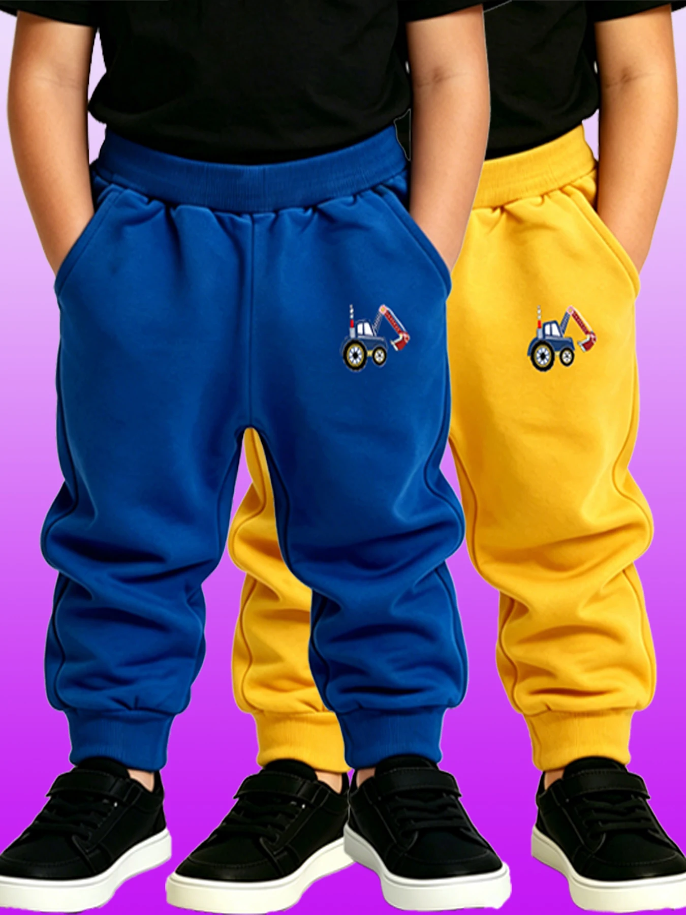 2PCS Boys Girls Excavator Pattern Sports Sweatpants Four Seasons Kids Long Trousers  Children's Pants Suitable For School & Play