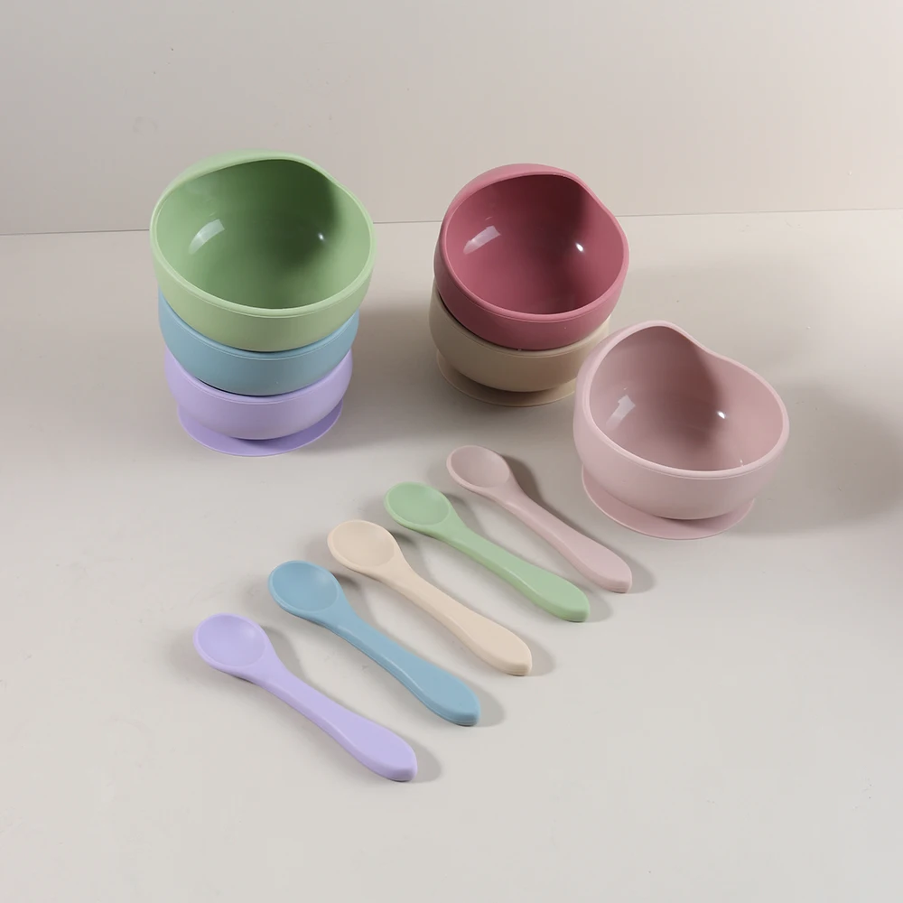 

2025 миска для кормления ребенка, блюдце, пищевой силикон, посуда для мальчиков и девочек, милый набор ложек, ФИОЛЕТОВЫЙ
