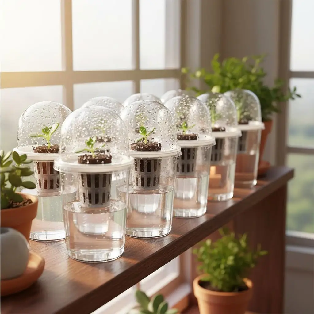 Clear Plastic Seeding Cup Cylinder Nursery Pot With Humidity Dome Miniature Greenhouse For Seed Starting Propagation