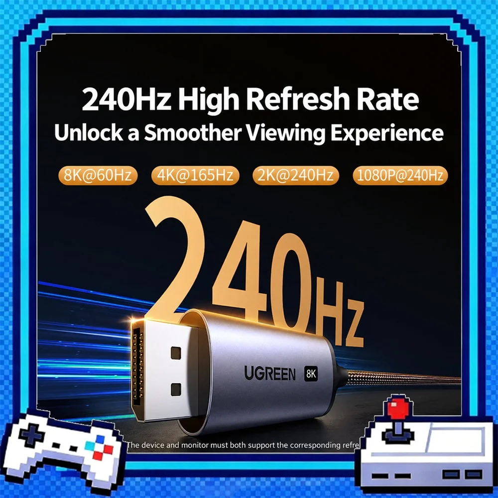 UGREEN 25157 USB-C to DisplayPort 1.4 Cable 1m 8K 60Hz 4K 240Hz 32.4Gbps Unidirectional for Monitor Laptop