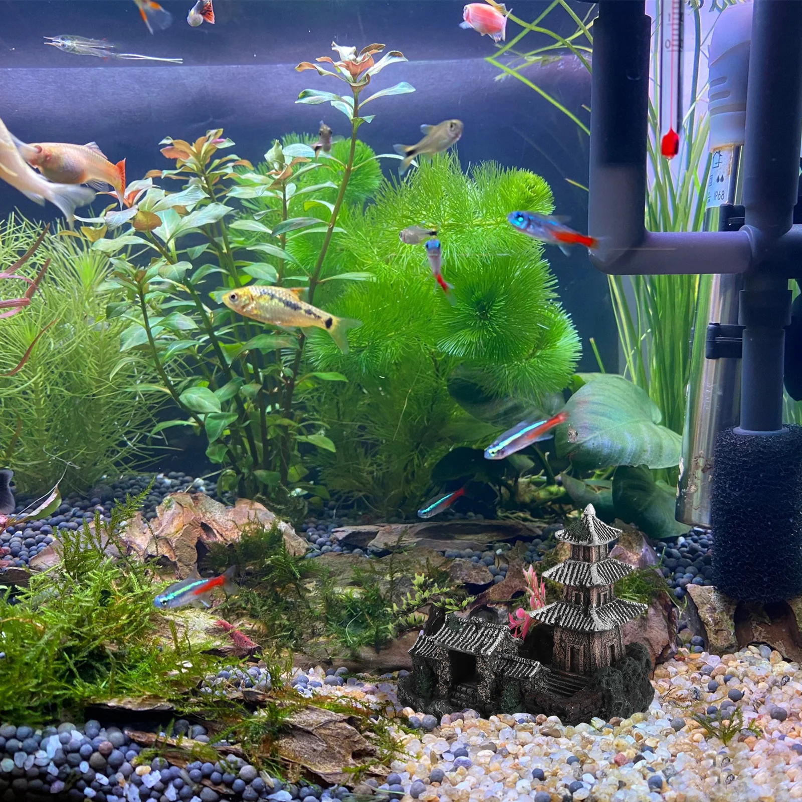 

1Pcs Fish Tank Hiding Cave Resin Pagoda Decor for Aquarium Landscape Blue Creative Shrimp Shelter Smooth Safe Freshwater