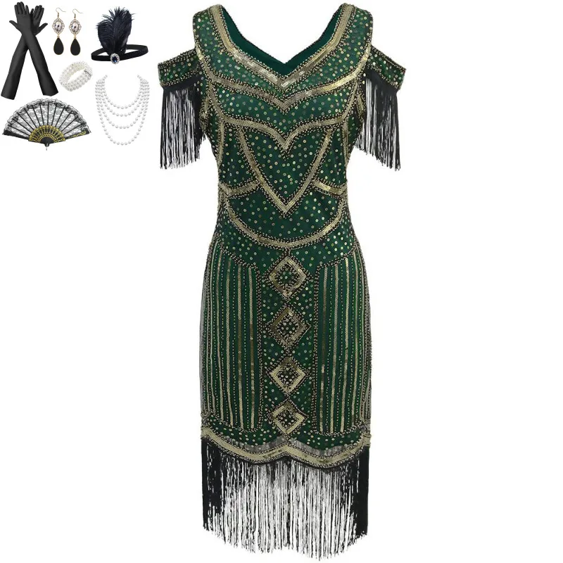 Women 1920s Sexy Bare Shoulder Bling Fancy Dress Roaring 20s Embroidery Beaded Great Gatsby Club Halloween Party Evening Costume