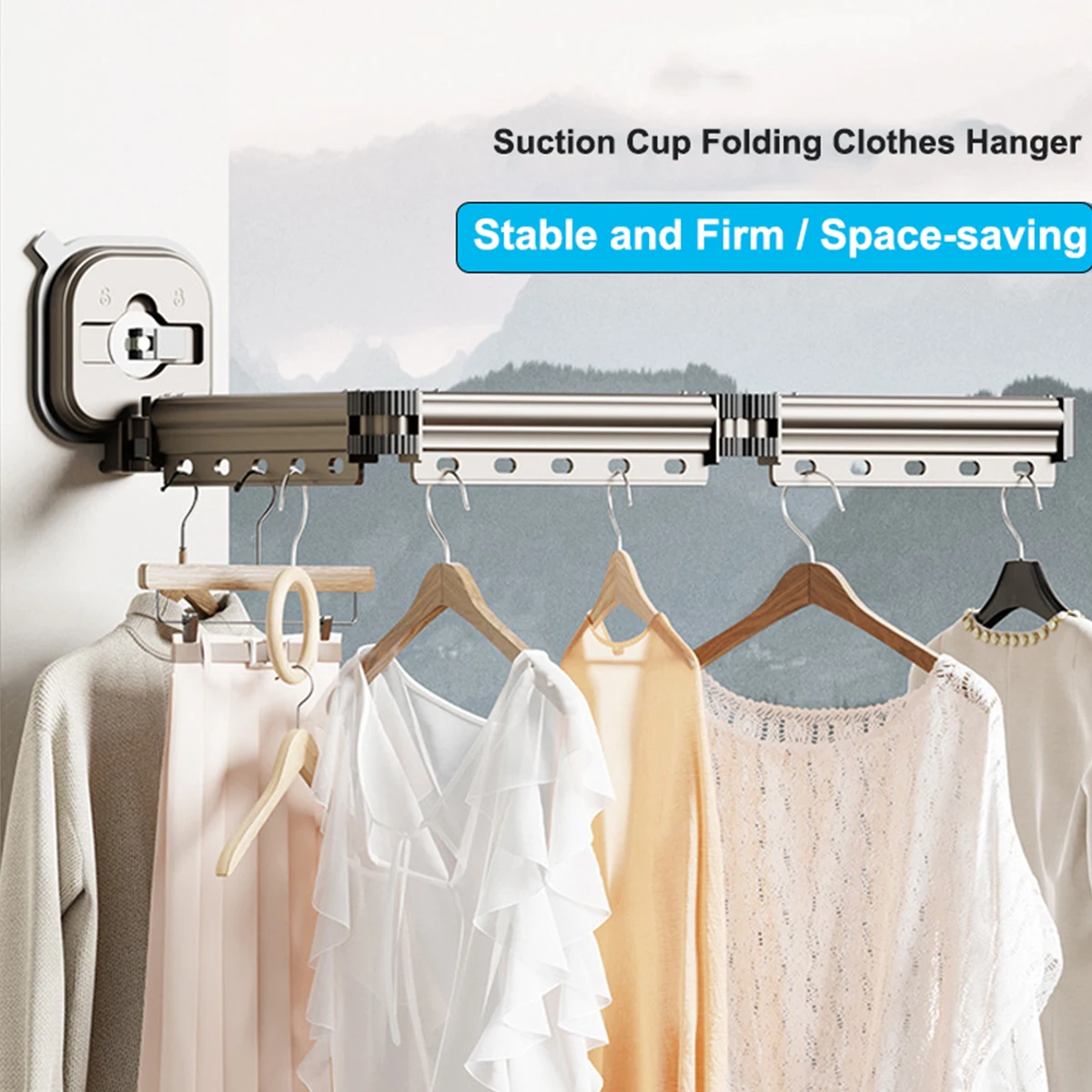 1pc Aluminum Alloy Folding Drying Rack, No punching drying rack, suction cup drying rack, clothes dryer Invisible Hanging