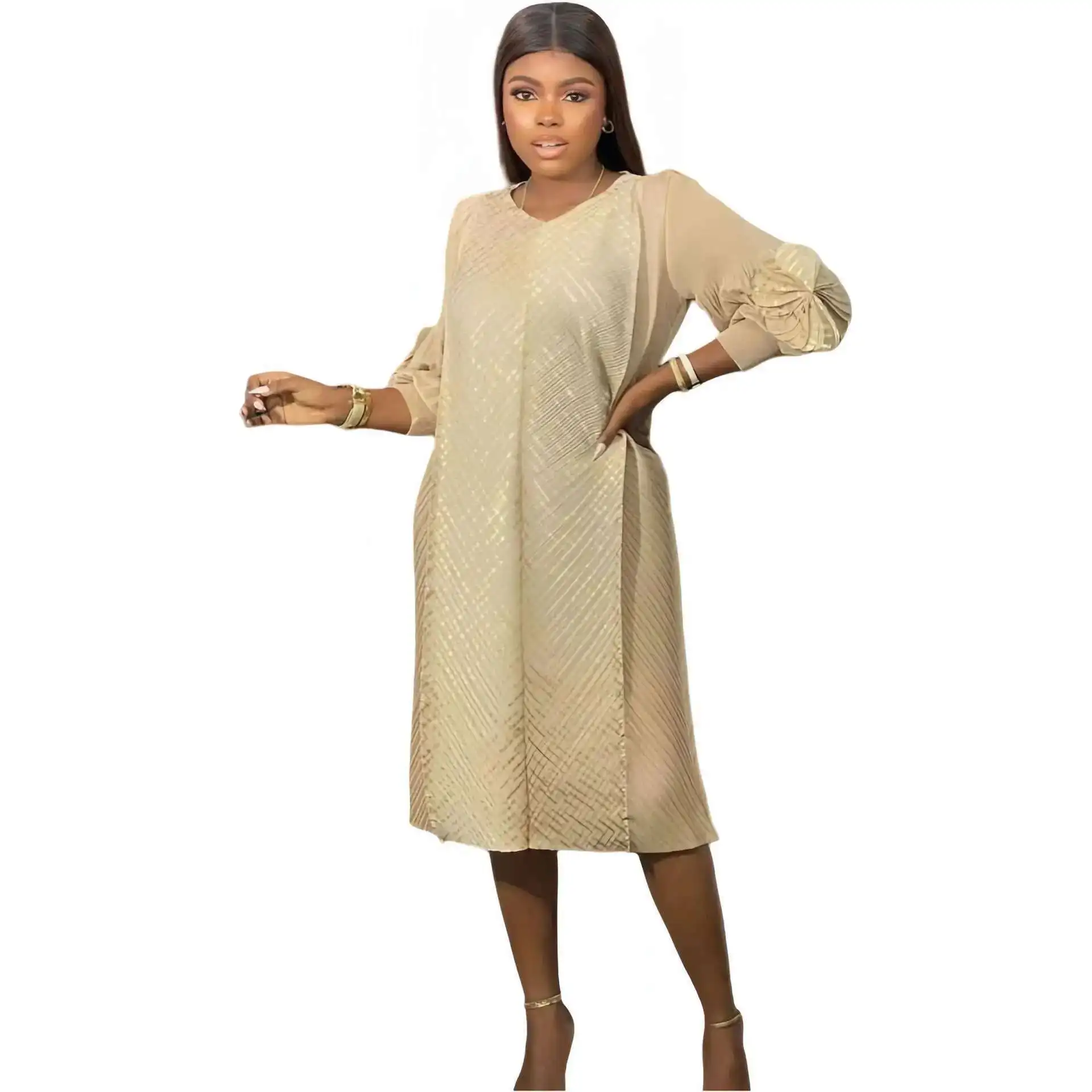 

Miyake Высококачественное золотое плиссированное платье Ziran с горячим тиснением, женское свободное темпераментное платье больших размеров с цветочным принтом и v-образным вырезом