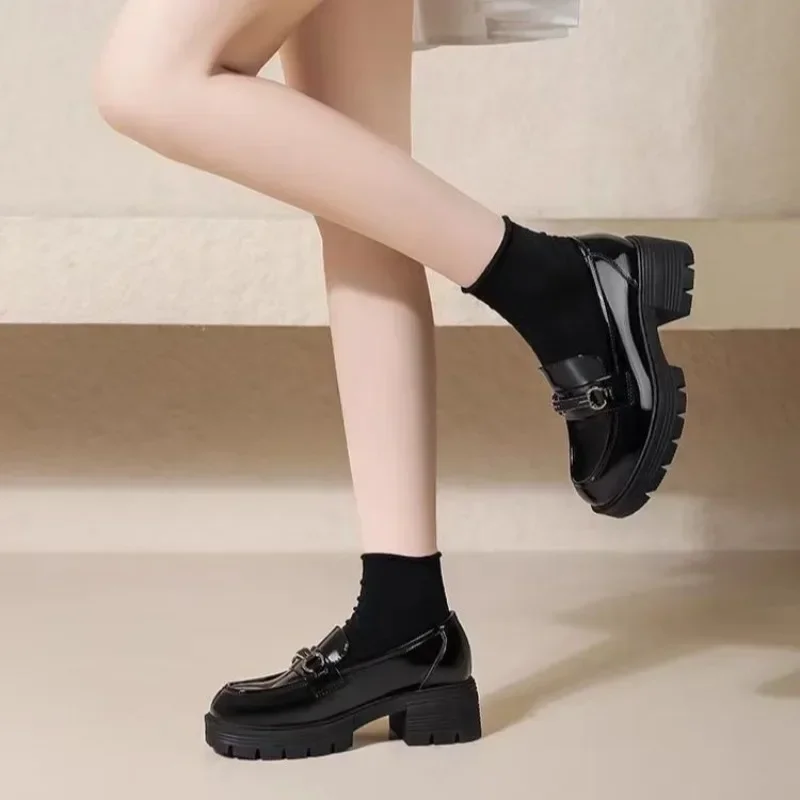 Women's 2024 Comfortable Spring New Hot-selling Versatile Soft-soled Thick-heeled Fashionable Deep-mouth Single Shoes Vulcanized