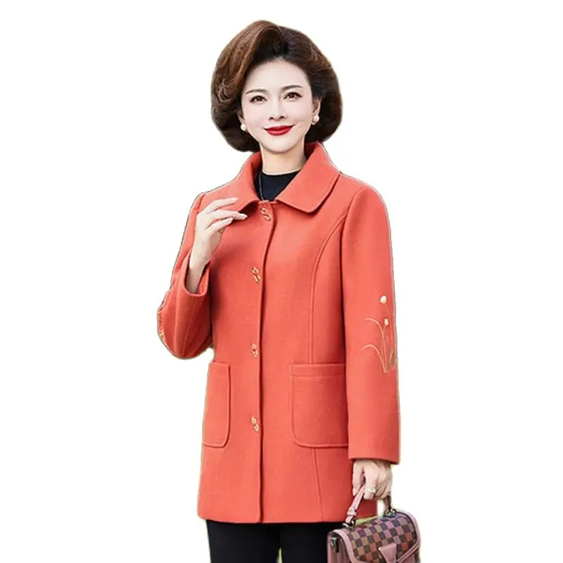 

2023 Autumn New Middle-aged And Old-aged Mother Woolen Coat Female Middle-aged And Long Embroidered Fashion Woolen Coat Female.