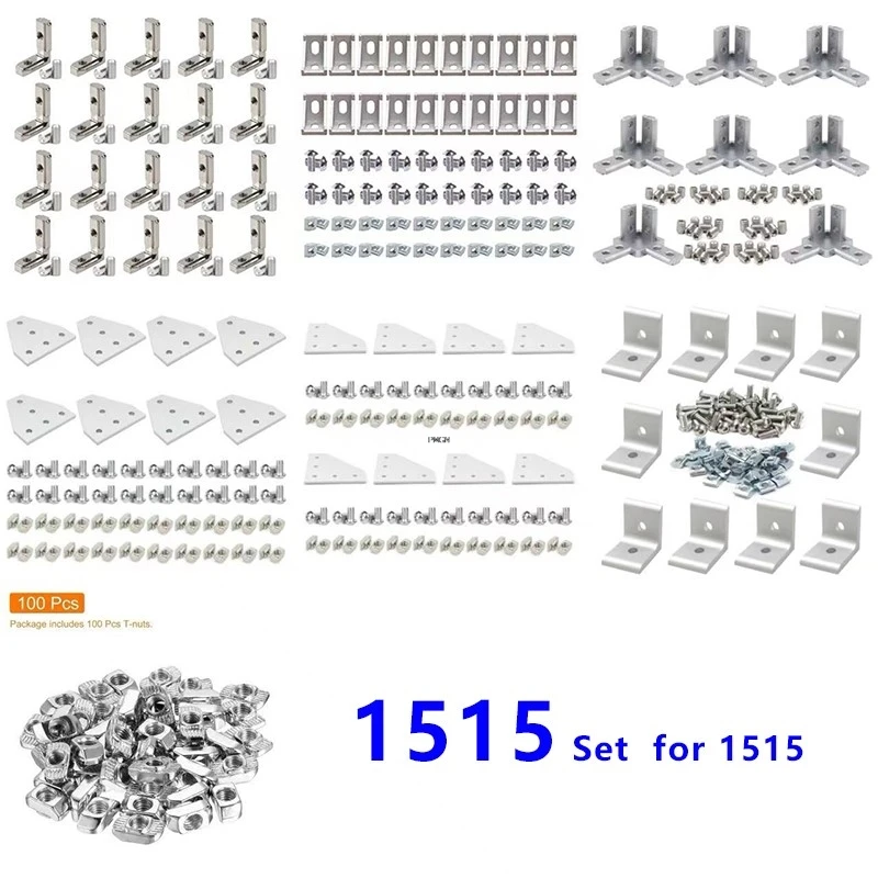 1515 Aluminum Extrusion T/V Slot Corner Bracket Sets 15S Extruded Right Angle Connector with Screw for EU 1515 Extrusion Frame