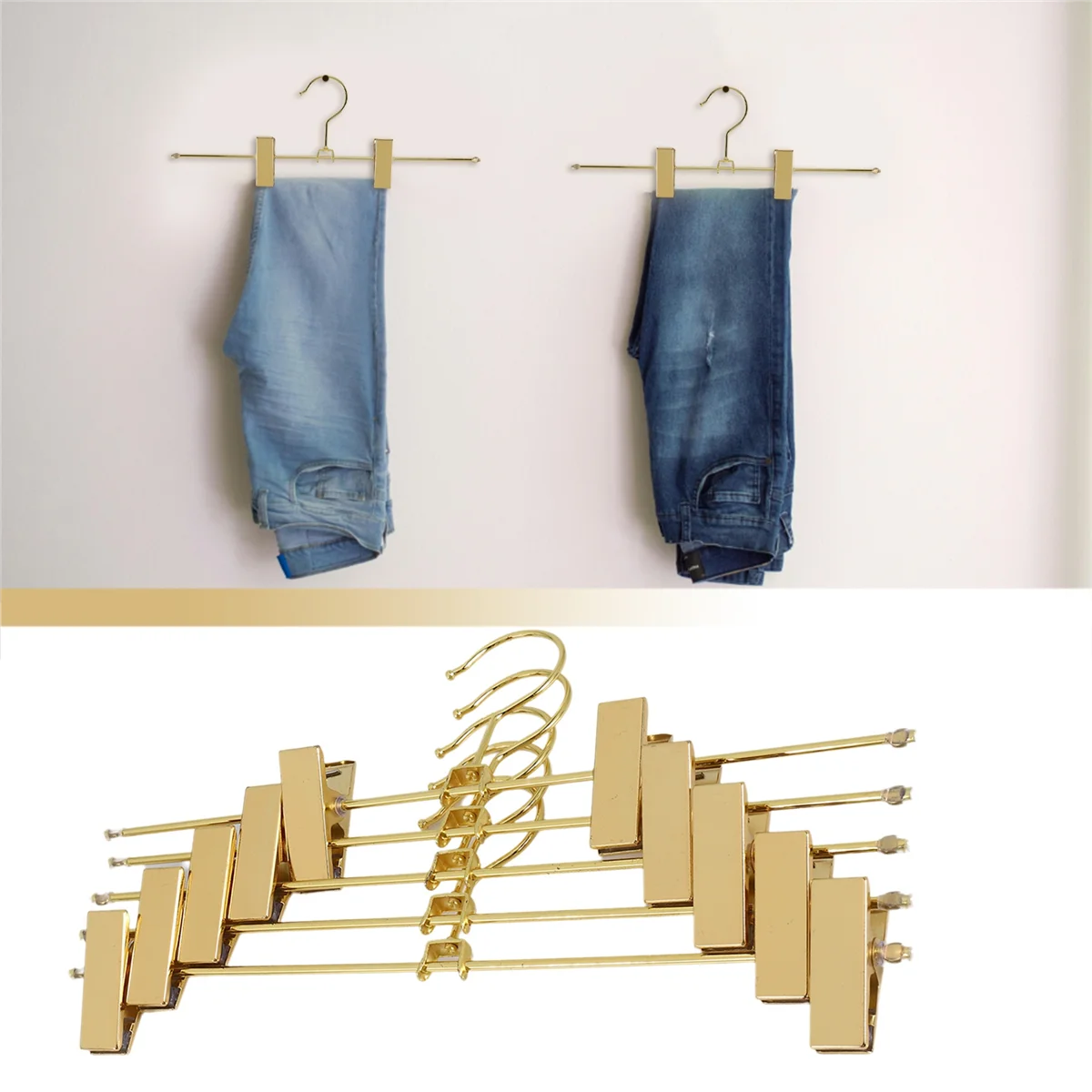A013 Perchas para pantalones hechas de metal, 10 piezas, perchas para ropa, 30,5 cm, con 2 clips antideslizantes, para faldas, pantalones, ropa interior-2