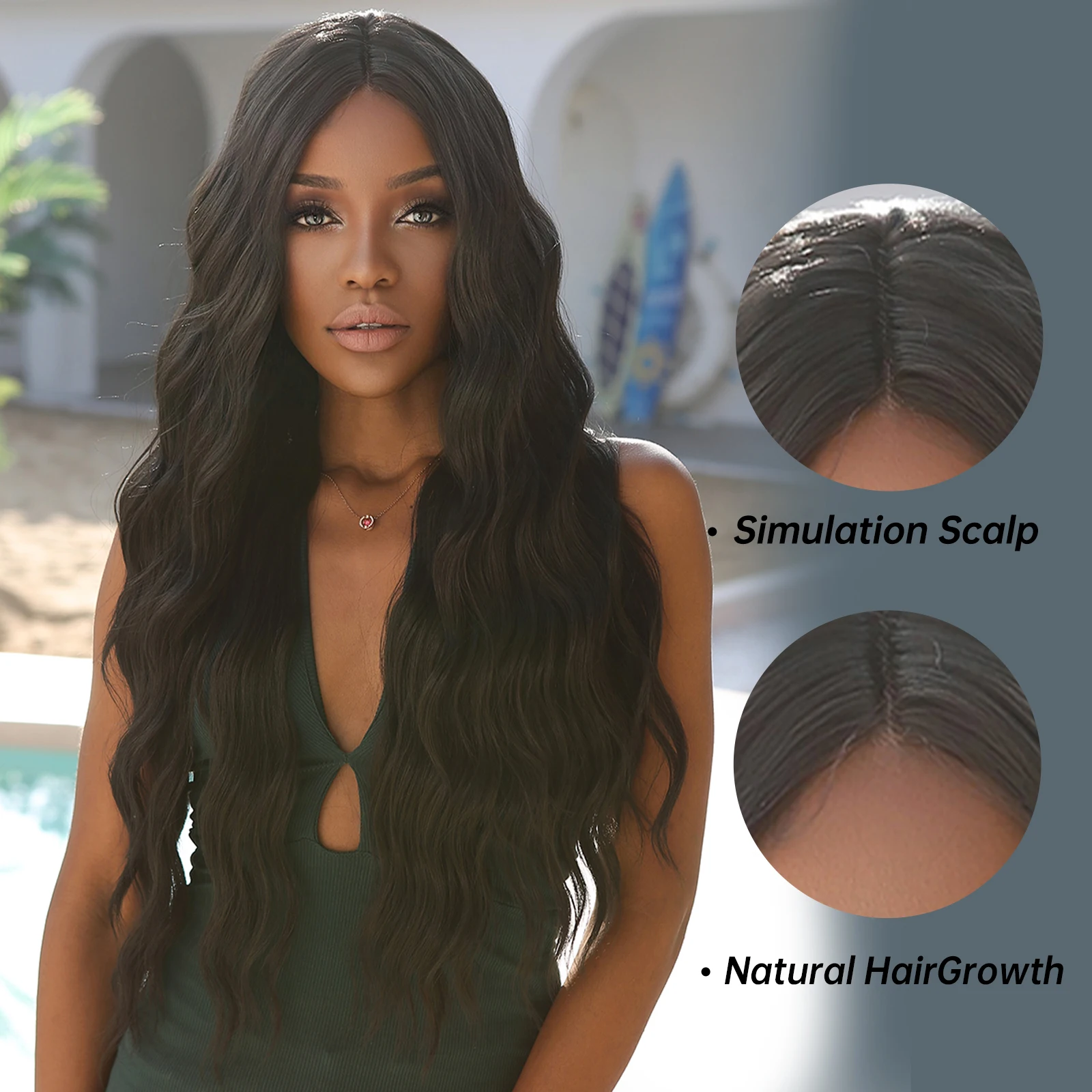 HAIRCUBE Long Wavy Black Lace Front Synthetic Wigs for Black Women 28 Inches Natural Lace Hair High Temperture Daily Cosplay Wig