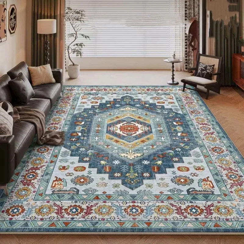 VIKAMA Vintage Persian Living Room Rug Ethnic Style Sofa Coffee Table Mat Bedroom Non-Slip Easy-Care Rug Home Decor