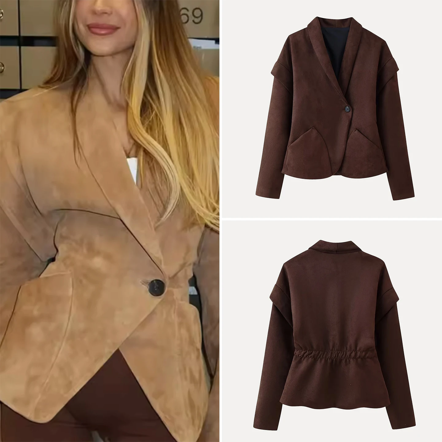 

2025 Autumn New Arrival Women's Faionable Casual Suede Single Button Vest Top Coat V-ne Stand Fit Ladies Outerwear