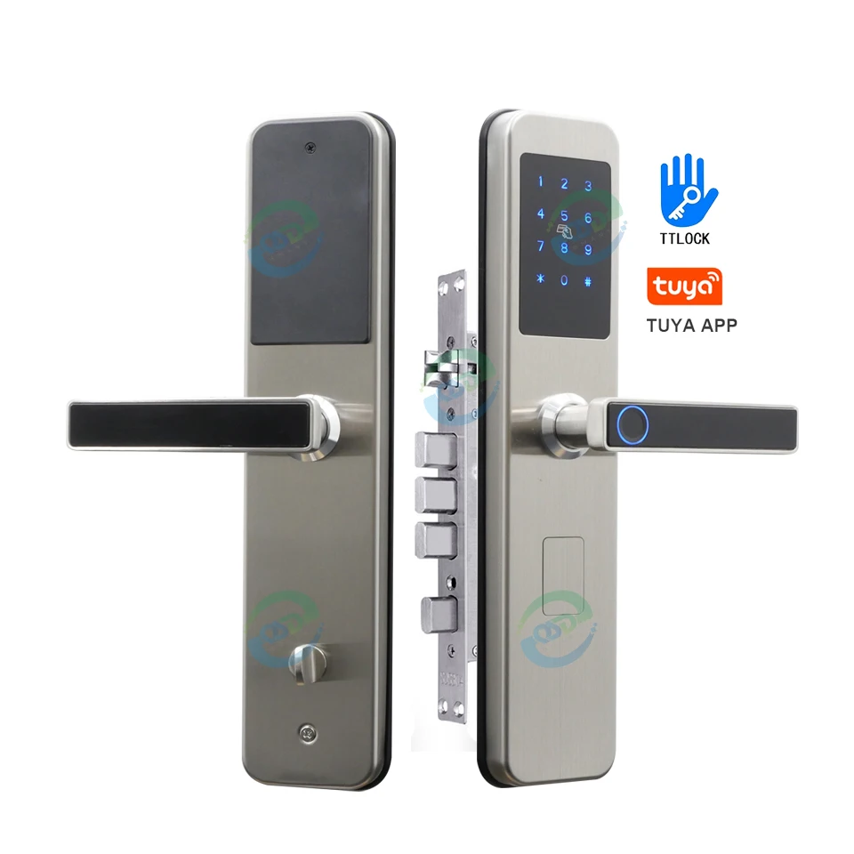 Stainless Steel Waterproof Cerradura Inteligente WiFi APP Fingerprint Door Handle Digital TTlock Tuya Smart Lock for Front Door