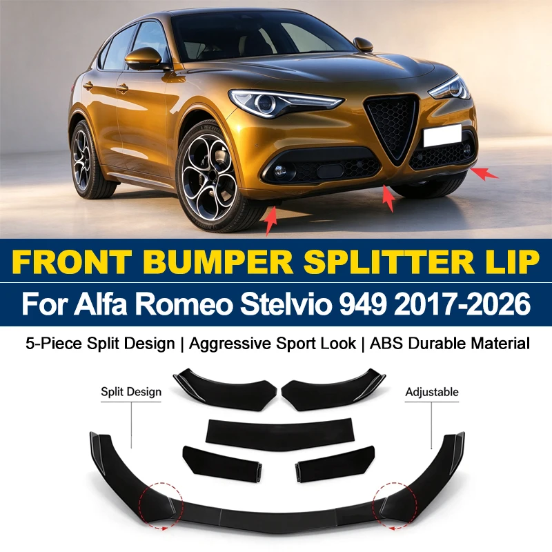 5Pcs ABS Front Bumper Canard Lip Splitter Spoiler Body Kit For Alfa Romeo Stelvio 949 2017-2026 Car Styling Tuning Accessories