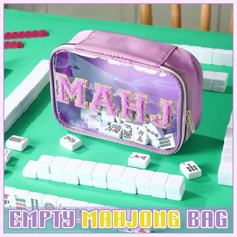 Embroidered Letter Cosmetic Bag, Travel Bag, Portable Toiletry Bag, Large Capacity Mahjong BagPVCStorage Bag