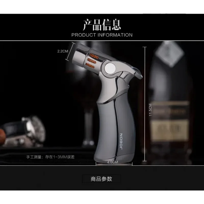 

Ветрозащитная металлическая турбо-зажигалка для сигар, газовая горелка-распылитель, мощное синее пламя, аксессуары для сигарет, подарок для мужчин