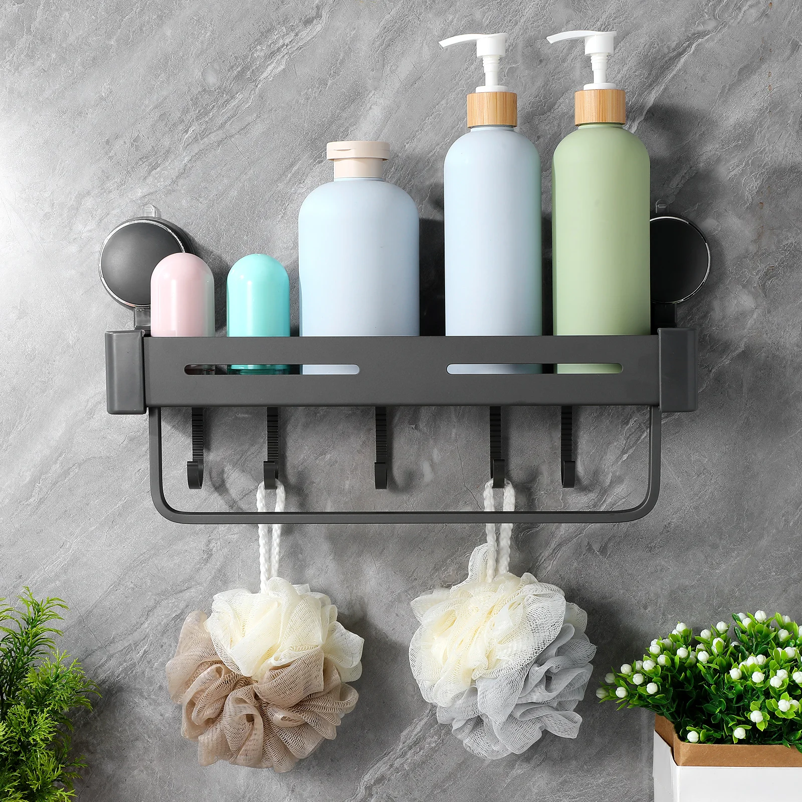 

Spice Suction Cup Shelf Organizer Space Saving Seasoning Holder With Hooks For Jars Wall Mount Compatible Various Sizes Bathroom