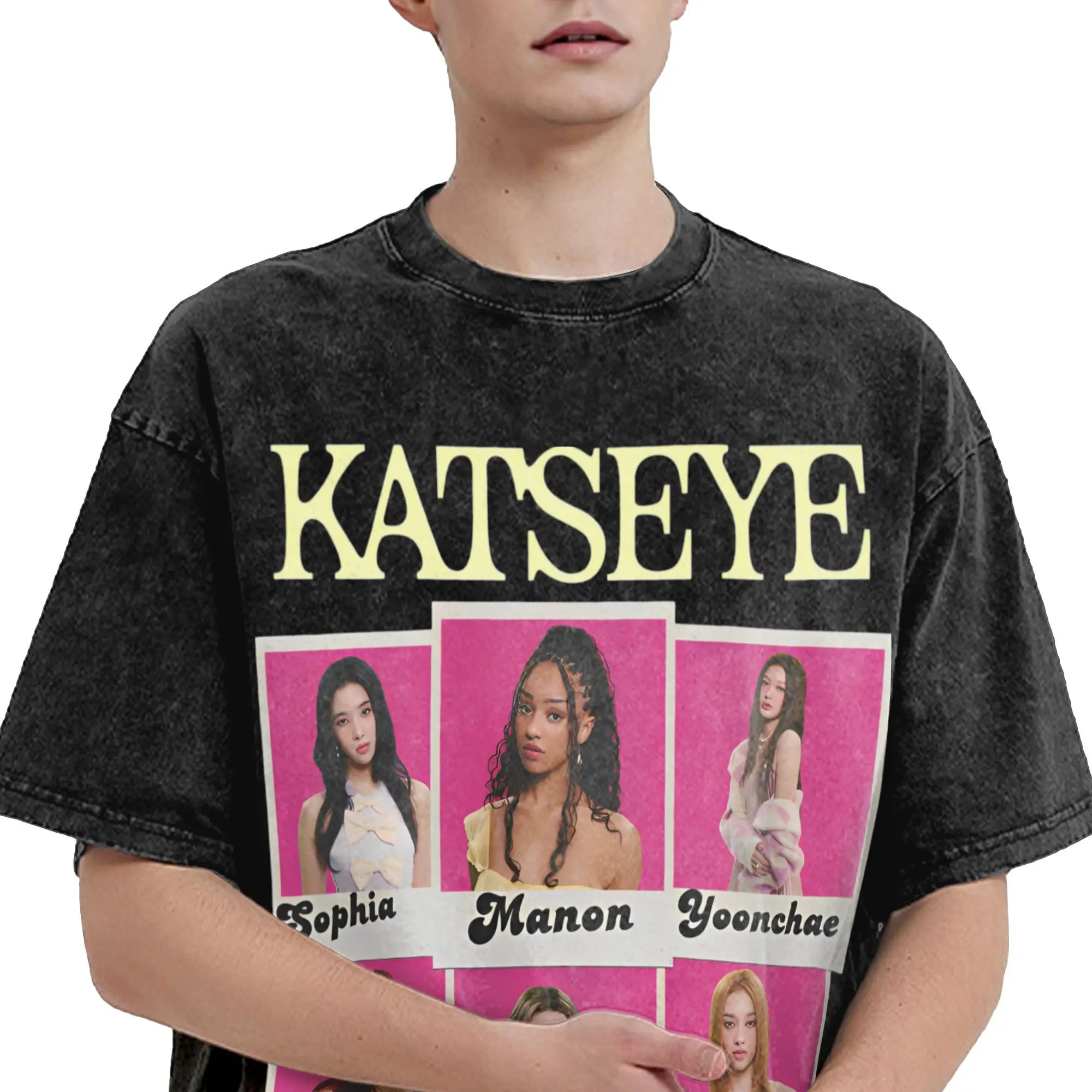 الهيب هوب كاتي يون تشاي صوفيا لارا مانون ميغان خمر غسلها تي شيرت الرجال القطن قصير الأكمام Kpop س الرقبة الصيف بلايز #3