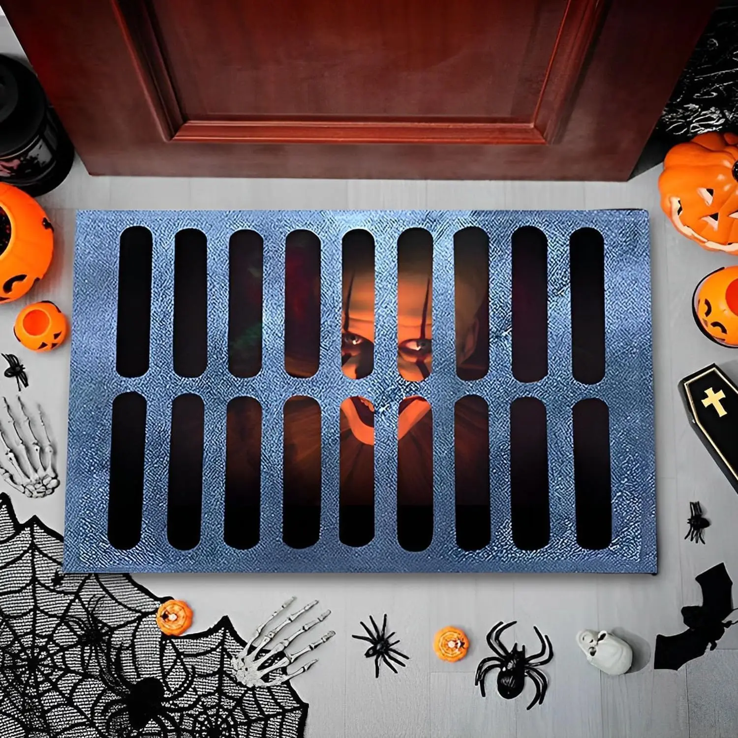 VIKAMA Halloween 3D Visual Clown Floor Mat Horror Movie Clown Area Rug Home Decor Indoor and Outdoor Welcome Doormat