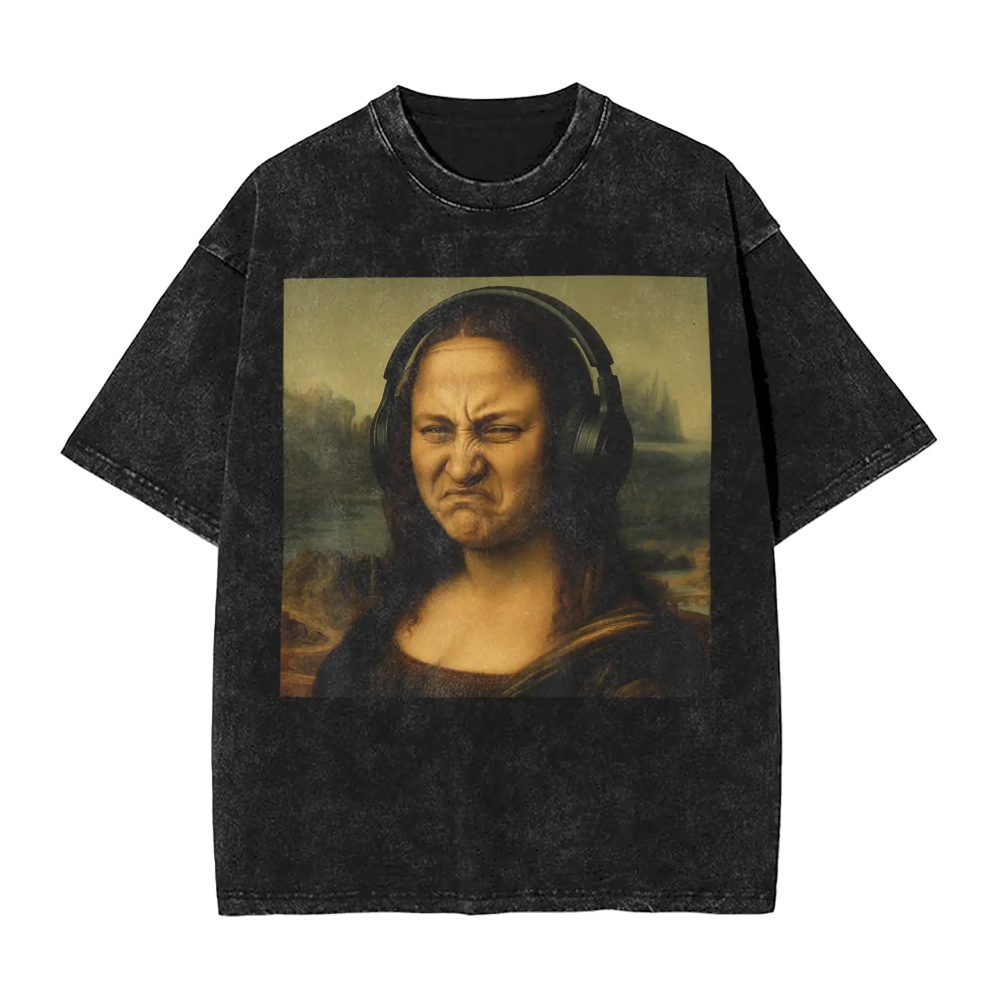 Mona Lisa Bass Face Funny Music Lovers DJs Producers Men's T Shirts Awesome Tees Short Sleeve T-Shirt Cotton New Arrival Clothes