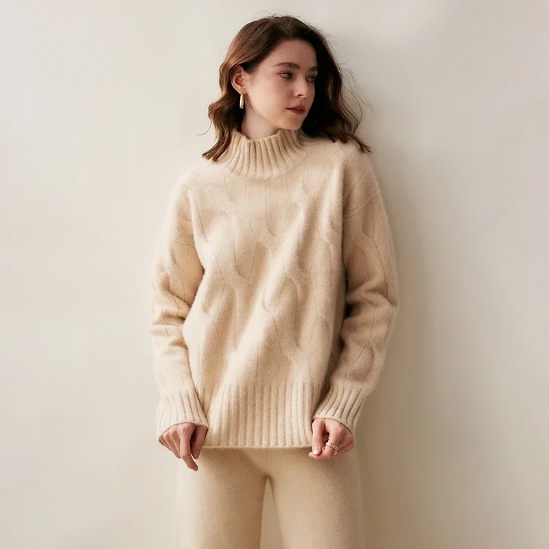 2023 Winter New 100% Cashmere Knit Pullover Women\'s High Quality Thicken Long Sleeve Sweater Female Solid Loose Large Size Tops