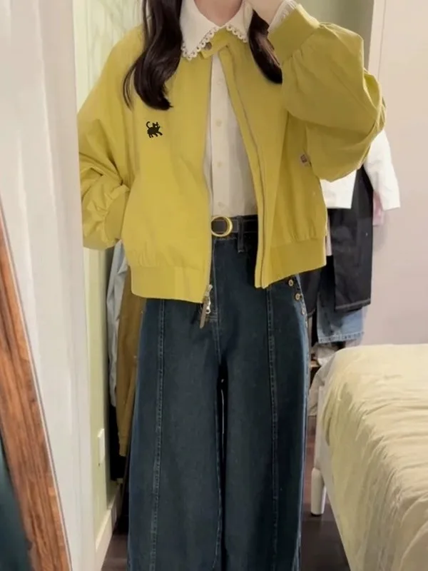 

Корейская свободная куртка на молнии в бейсбольном стиле для мужчин, парная модель, весна-осень, новая модная спортивная одежда из полиэстера