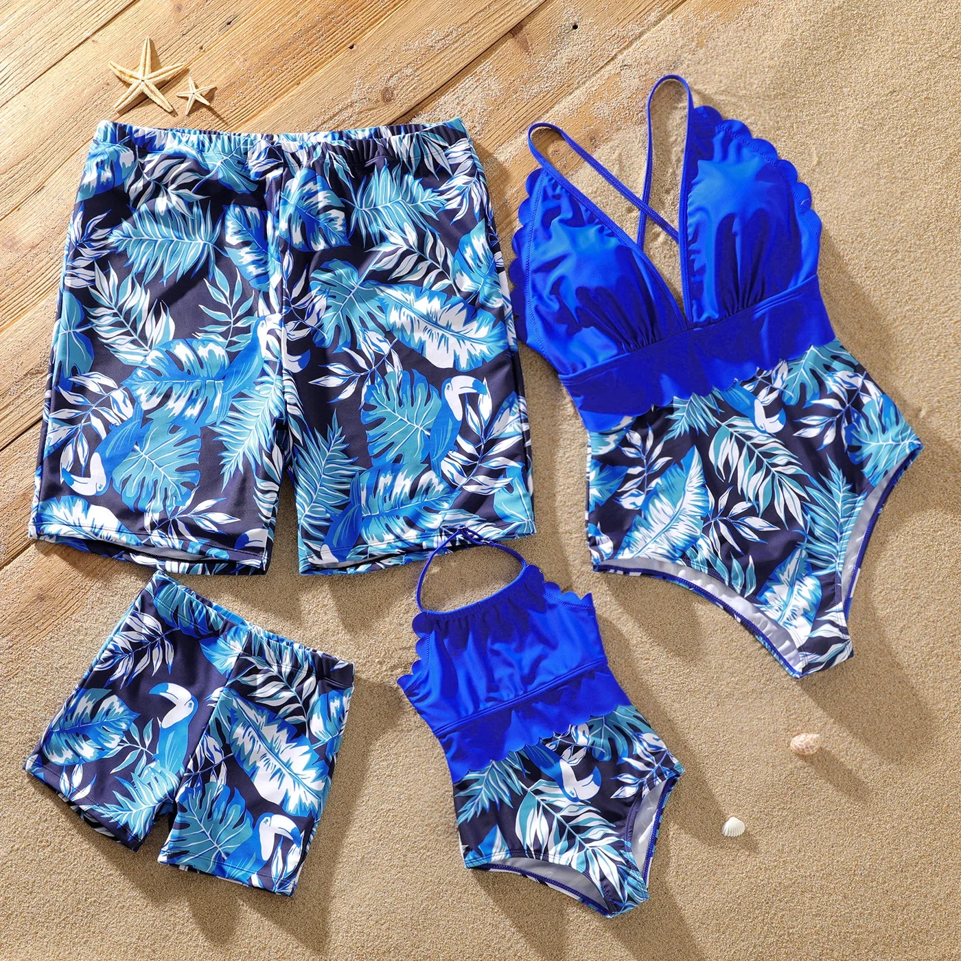 PatPat Family Matching Outfits Swimsuits Palm Leaves Print Blue One-piece Swimsuit Suitable for Summer Season Comfortable