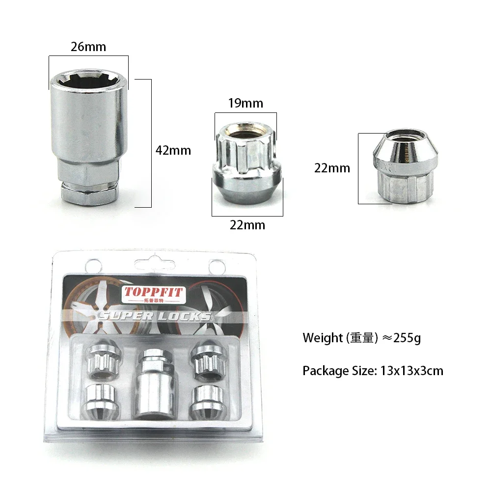 M12x1.5 M12X1.25 Car Wheel Lock Lug Nuts Anti-Theft Locking Nuts For Toyota Nissan Mazda Honda Ford