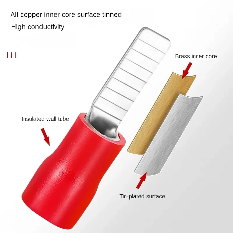 50/100PCS Pure Copper Blade Terminals Insulated Crimp Terminals DBV1.25/2/5.5 Cold Press Terminal Wire Electrical Connector