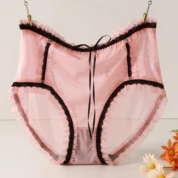 100kg Plus Size Panties Women High Waist Transparent Briefs Summer Mesh Breathable Underwear Oversized Chubby Ruffle Underpant