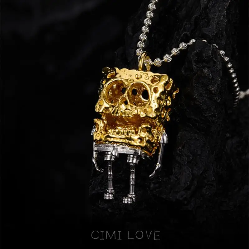 2024 Fashion Square Skull Doll Necklace For Man Woman Vintage Punk Gold Color Pendant Sweater Chain Cool Jewelry New Couple Gift