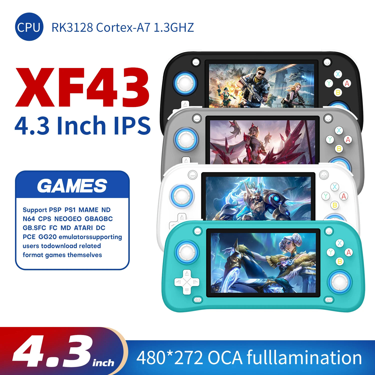 

Портативная игровая консоль XF43 с Linux-системой, 4,3-дюймовым IPS-экраном, батареей 3000 мАч, 3D-джойстиком Hall, ретро-игровая консоль, идеальный подарок на день рождения