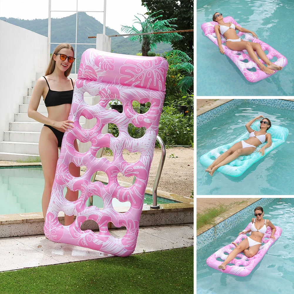 Inflatable Floating Bed with Headrest Floating Lounger Air Mattress Portable Swimming Pool Air Mattress for Swimming Pool Party