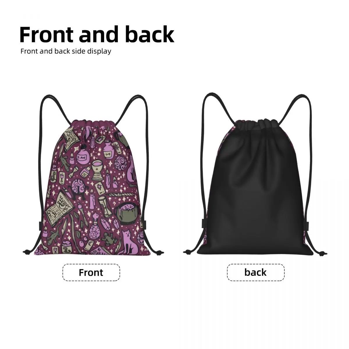 Witchy Things-mochila con cordón para hombre y mujer, saco deportivo portátil para gimnasio, Halloween, bruja escalofriante, gato, bolsa de entrenamiento