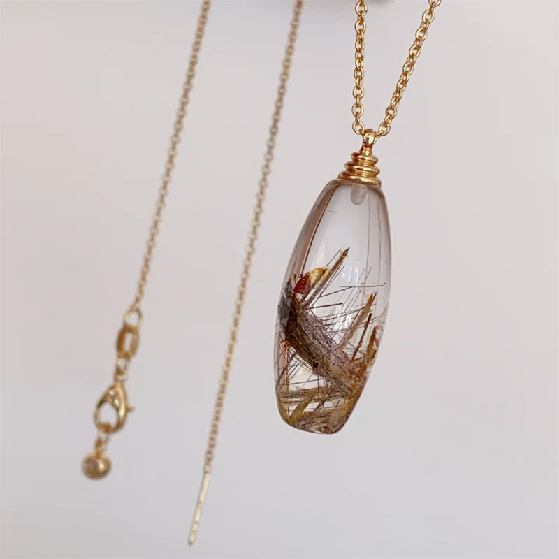 

Natural crystal pillar pendant, blonde crystal necklace gift, banquet gift for men and women