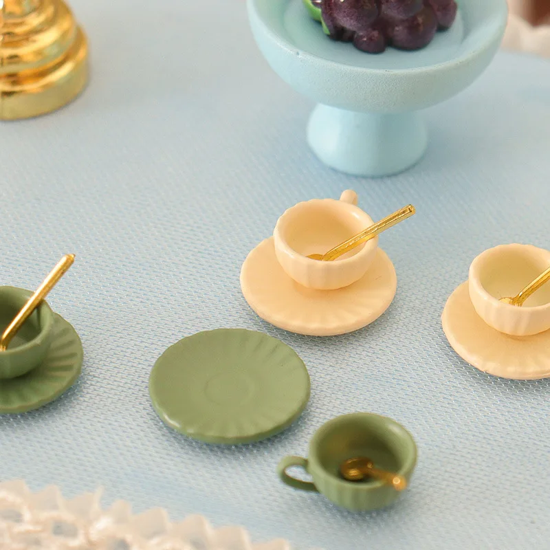 1set Mini Tea Cup Coffee Cup Dollhouse Kitchen Scene Hand Diy Miniature Simulation Set Scale Shooting Home Decor Ornaments Model
