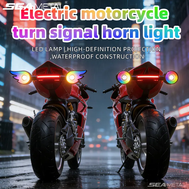 

SEAMETAL Motorcycle LED Turn Signal Light 3-in-1 Function RGB Motorcycle Warining Light Multiple Flash Modes Easy Installation