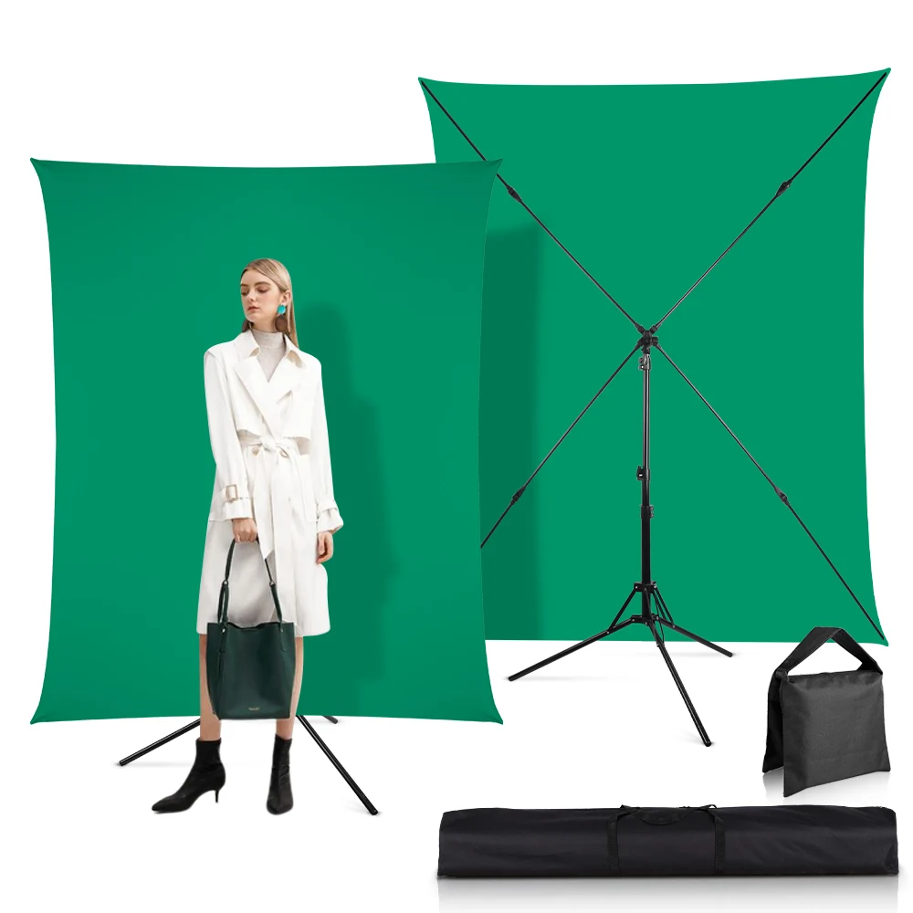 Photo Chromakey Backdrop system 150cm*200cm (W X H) Muslin Green Screen Background Stand Kit for Display Game Studio