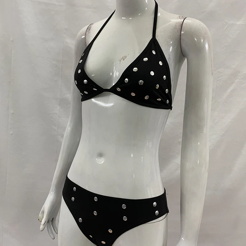 

Sexy Spicy Girl Aesthetics Solid Color Rivet Decoration Slim Suspender Vest Briefs One Piece Fashion Beach Holiday Navel Bikini