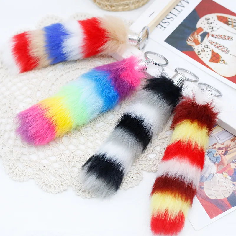 

20PCS Furry Animal Tails Keychain Cute Artificilal Plush Fox Tail Keyrings Women Charm Bag Pendant Car Key Holder Jewelry Gifts