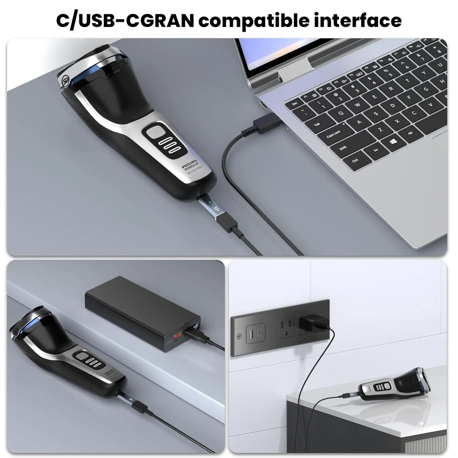 LISI 15V HQ8505 Type-C Shaver Adapter Charging Converter for Philips Norelco One Blade Pro QP6510 QP6520 QP6530 Beard Trimmer