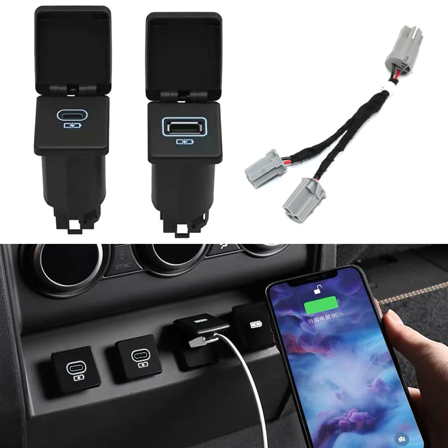 

Wooeight Car USB Type-C Quick Charger Connector Console Rear Fast Charging Adapter Port For Land Rover Defender Discovery Sport