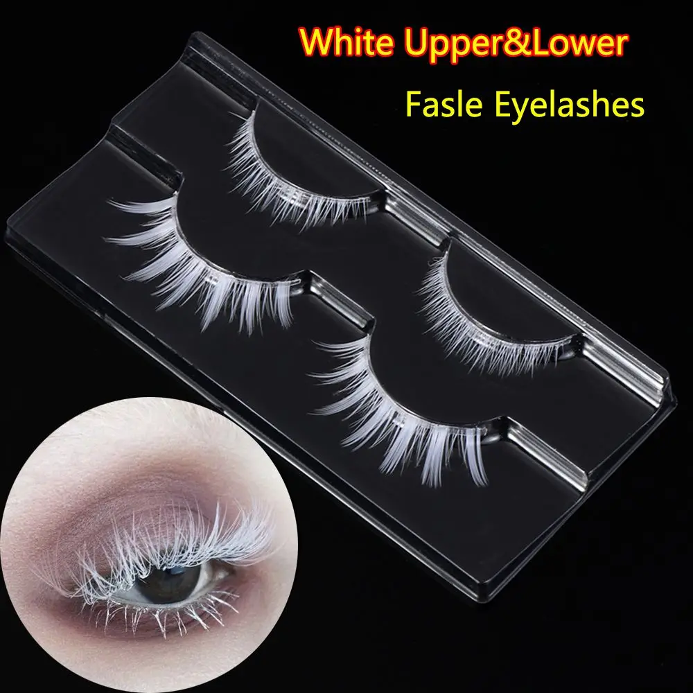 2 คู่ Upper & Lower ขนตาปลอมสีขาวขนตาฮาโลวีนคอสเพลย์ Natural Eyelashes Extension Soft Wispy Lash เครื่องมือแต่งหน้า