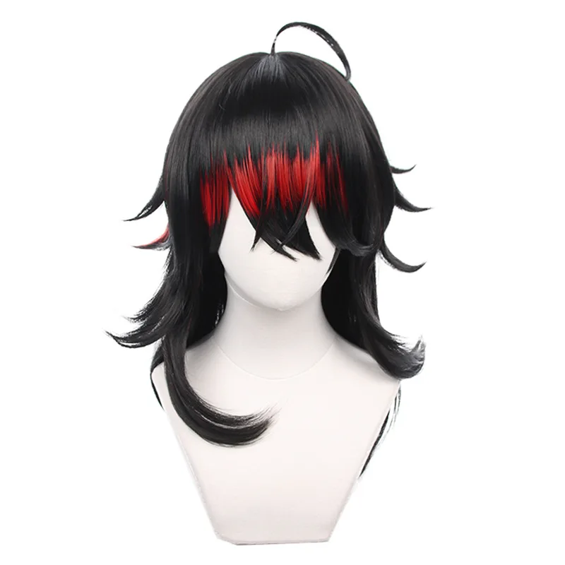 Vtuber Tyx Akuma Perruque de Cosplay Synthétique, Mèches Noires, Cheveux Rouges, Degré de Chaleur, Accessoires de ixd'Halloween