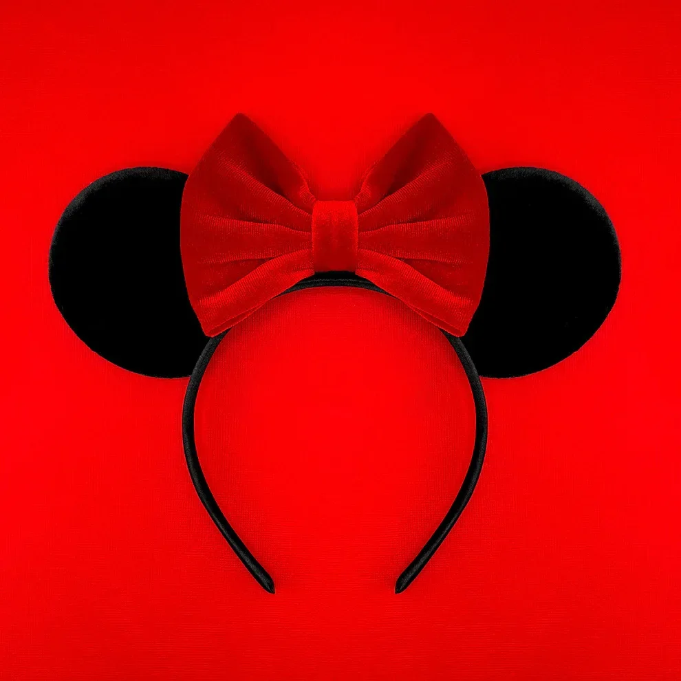 Disney Mickey Girl Velvet Ear Headband Soft Butterfly Knot Headband Halloween Party Christmas Hair Accessories